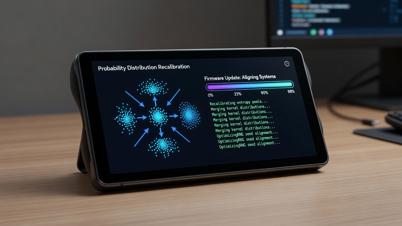 Technical diagram showing firmware update flow and compliance data exchange on portable gaming hardware