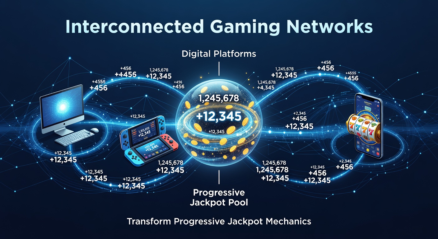 Screenshot of a live progressive jackpot meter updating across mobile and desktop casino interfaces connected through a shared network