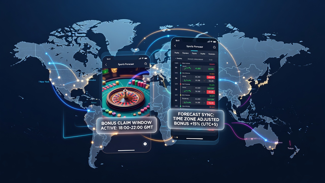 Mobile device displaying live casino interface with time zone indicators overlaid on bonus timers